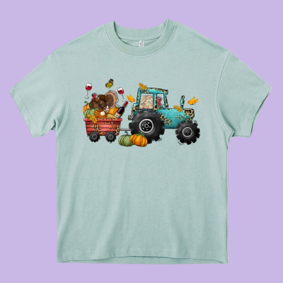 Thanksgiving Tractor Heavy Core Tee Designed By Cowgirlartshop