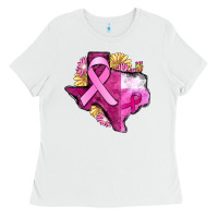 White Texas Cancer Awareness map Ladies Tee - FaDigitalArtStudio