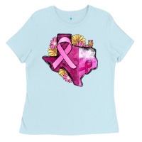 Baby Blue Texas Cancer Awareness map Ladies Tee - FaDigitalArtStudio