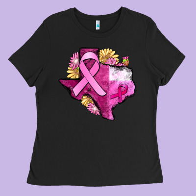 Texas Cancer Awareness Map Ladies Tee Designed By Fadigitalartstudio