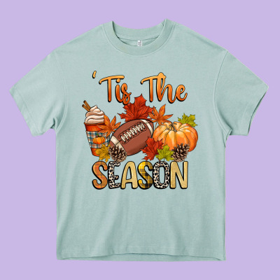 Tis The Season Football Heavy Core Tee Designed By Cowgirlartshop
