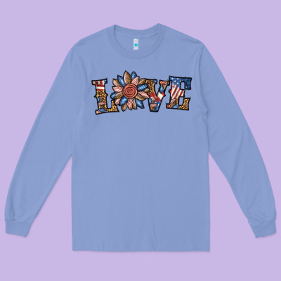 Love American Sunflower Long Sleeve Tee Designed By Bundleandbundleshop