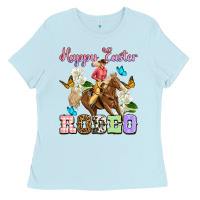 Baby Blue Happy Easter rodeo cowgirl Ladies Tee - OliviaCreatesArt