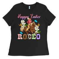 Black Happy Easter rodeo cowgirl Ladies Tee - OliviaCreatesArt