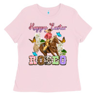 Bubblegum Pink Happy Easter rodeo cowgirl Ladies Tee - OliviaCreatesArt