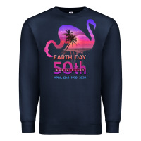 Navy earth day 50th anniversary pink flamingos sunset silhouette Premium Sweatshirt - linhVisuals