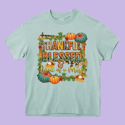 Thankful Blessed And Kind Of A Mess Heavy Core Tee Designed By Cowgirlartshop