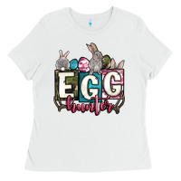 White Easter egg hunter Ladies Tee - OliviaCreatesArt