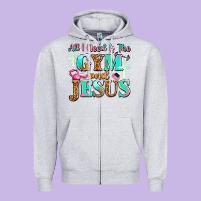 All I Need Is The Gym And Jesus Zipper Hoodie Designed By Jahusdesignshop