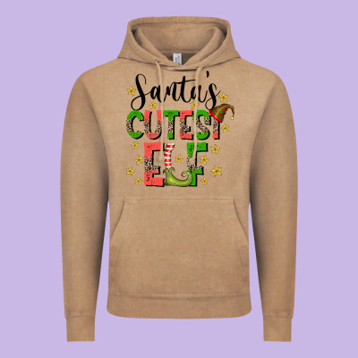Santas Cutest Elf Vintage Hoodie Designed By Cowhidedigitalart
