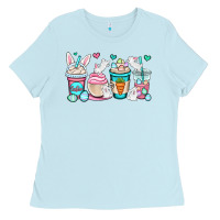 Baby Blue Easter bunnies coffee cups Ladies Tee - OliviaCreatesArt