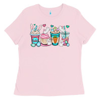 Bubblegum Pink Easter bunnies coffee cups Ladies Tee - OliviaCreatesArt