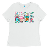 White Easter bunnies coffee cups Ladies Tee - OliviaCreatesArt