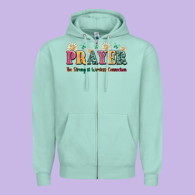 Prayer The Strongest Wireless Connection Zipper Hoodie Designed By Jahusdesignshop