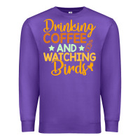 Purple drinking coffee watching birds funny Premium Sweatshirt - linhVisuals