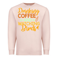 Pale Pink drinking coffee watching birds funny Premium Sweatshirt - linhVisuals