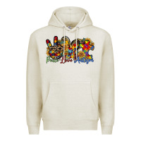 Oatmeal Heather peace love autism Premium Hoodie - RacoonDesign