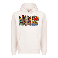 Pale Pink peace love autism Premium Hoodie - RacoonDesign