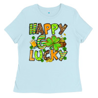Baby Blue St. Patrick's Happy go lucky Ladies Tee - OliviaCreatesArt