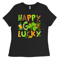 Black St. Patrick's Happy go lucky Ladies Tee - OliviaCreatesArt