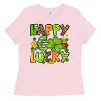 Bubblegum Pink St. Patrick's Happy go lucky Ladies Tee - OliviaCreatesArt