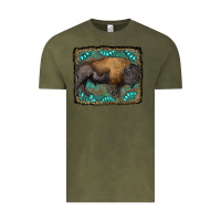 Vintage Olive bison with gemstone background Vintage Tee - RanaPortraitStore