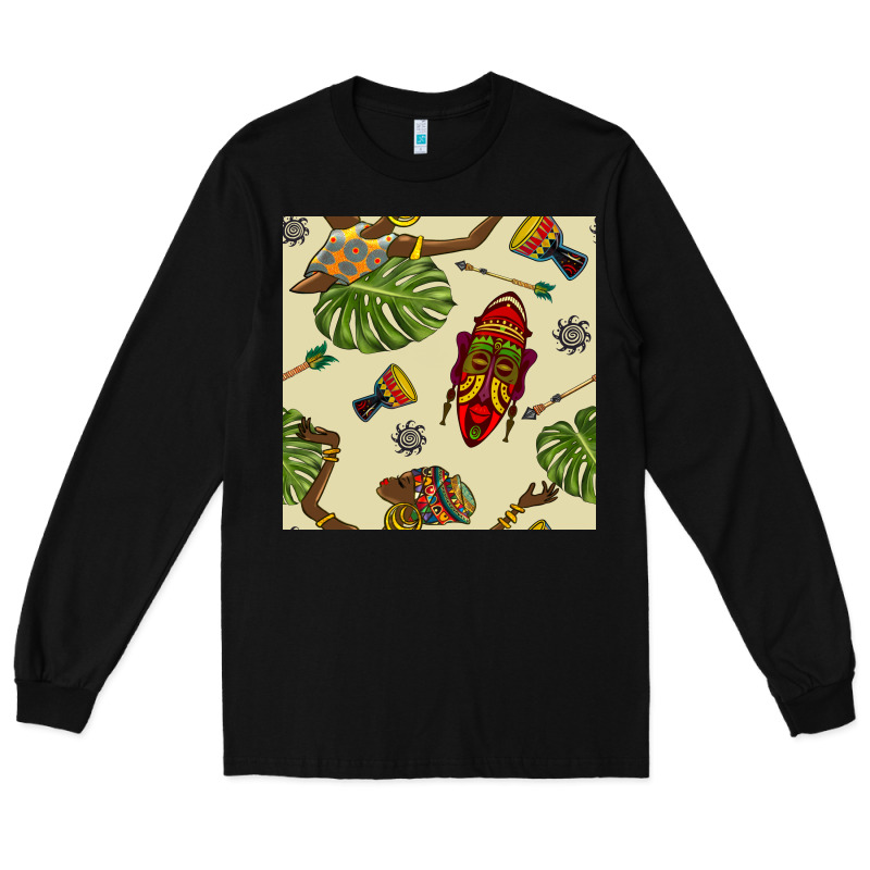 African Woman And Mask Seamless Pattern Long Sleeve Tee by BundleAndBundleShop | Teevron