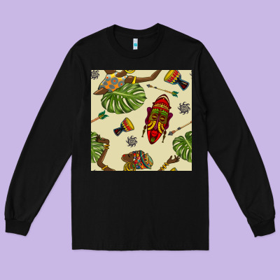 African Woman And Mask Seamless Pattern Long Sleeve Tee Designed By Bundleandbundleshop