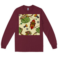 Burgundy african woman and mask seamless pattern Long Sleeve Tee - BundleAndBundleShop