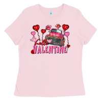 Bubblegum Pink Hello Valentine Valentine's Day truck Ladies Tee - FaDigitalArtStudio