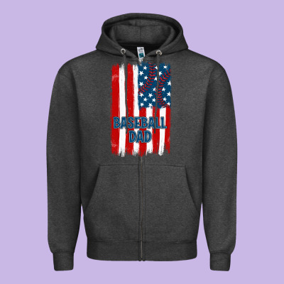 Baseball Dad American Flag Zipper Hoodie Designed By Jahusdesignshop
