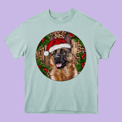 German Shepherd Christmas Heavy Core Tee Designed By Ranaportraitstore