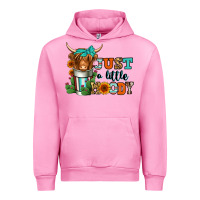 Fuchsia Pink just a little moody coffee cup long haired cow Urban Hoodie - Jasminsmagicworld