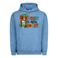 Pigment Pebble Blue just a little moody coffee cup long haired cow Urban Hoodie - Jasminsmagicworld