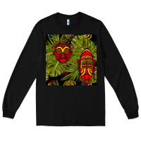 Black african masks and monstera leaf seamless pattern Long Sleeve Tee - BundleAndBundleShop
