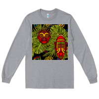 Heather Grey african masks and monstera leaf seamless pattern Long Sleeve Tee - BundleAndBundleShop