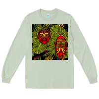 Matcha african masks and monstera leaf seamless pattern Long Sleeve Tee - BundleAndBundleShop