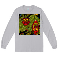 Moon Dust african masks and monstera leaf seamless pattern Long Sleeve Tee - BundleAndBundleShop