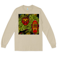Mushroom african masks and monstera leaf seamless pattern Long Sleeve Tee - BundleAndBundleShop