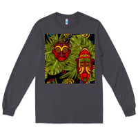 Smoke african masks and monstera leaf seamless pattern Long Sleeve Tee - BundleAndBundleShop