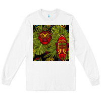 White african masks and monstera leaf seamless pattern Long Sleeve Tee - BundleAndBundleShop
