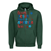 Sports Green love jesus and america too Zipper Hoodie - JahusDesignShop
