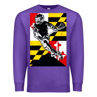 Purple lacrosse player maryland flag lax lacrosse stick retro Premium Sweatshirt - linhVisuals