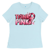 Baby Blue Think pink Cancer Awareness Ladies Tee - FaDigitalArtStudio