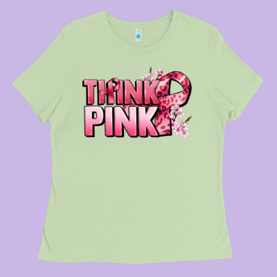 Think Pink Cancer Awareness Ladies Tee Designed By Fadigitalartstudio