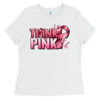 White Think pink Cancer Awareness Ladies Tee - FaDigitalArtStudio