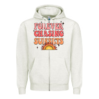Oatmeal Heather forever chasing sunsets Zipper Hoodie - JahusDesignShop