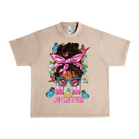 French Oak Mom Is A Fighter And Afro Messy Bun Mom Urban Heavy Tee - BundleAndBundleShop