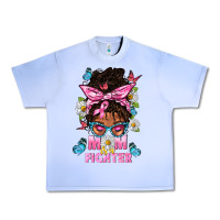 Grape Ice Mom Is A Fighter And Afro Messy Bun Mom Urban Heavy Tee - BundleAndBundleShop