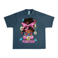 Midnight Navy Mom Is A Fighter And Afro Messy Bun Mom Urban Heavy Tee - BundleAndBundleShop